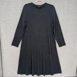 Eileen Fisher Black Long Sleeve Tunic Dress Sz M Shift A Line Casual Bouncy Soft